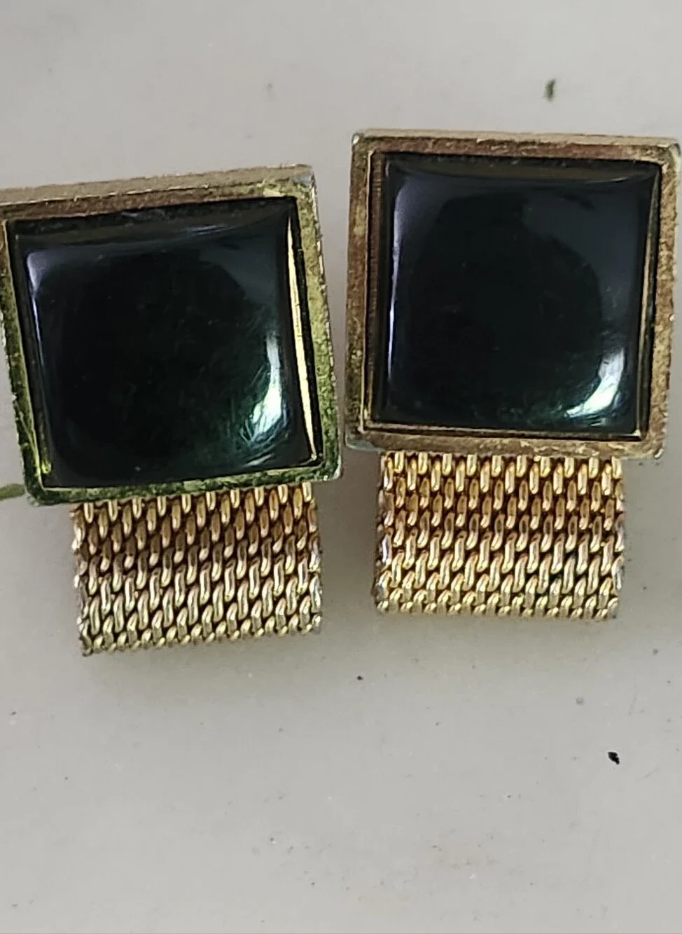 Vtg Gold Tone Cufflinks with Black Onyx Glass Squares